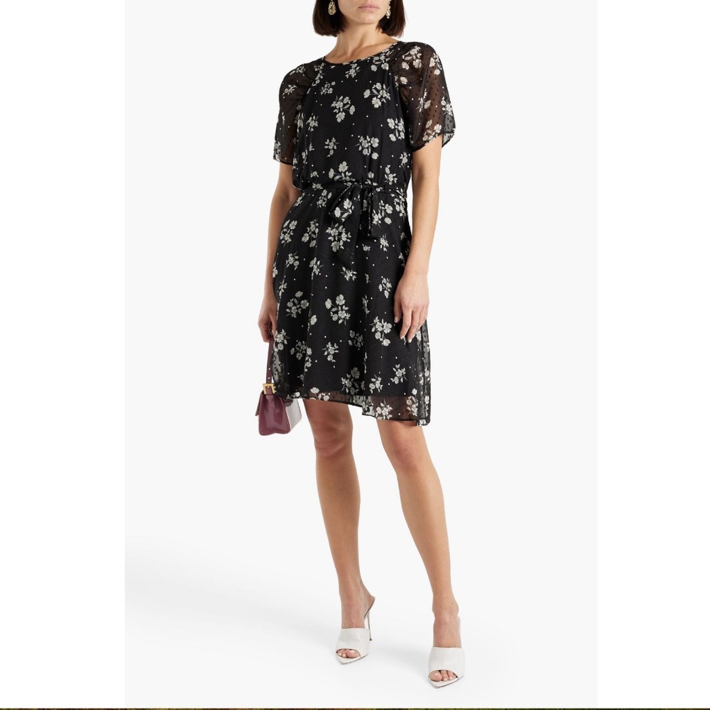 DKNY: Flocked floral-print chiffon mini dress (NWT)